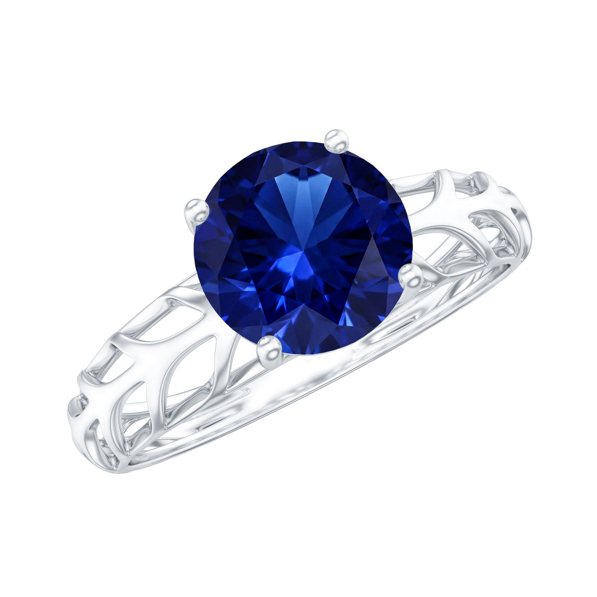 Lab Created Blue Sapphire Ring, AAAA Solitaire Filigree Shank