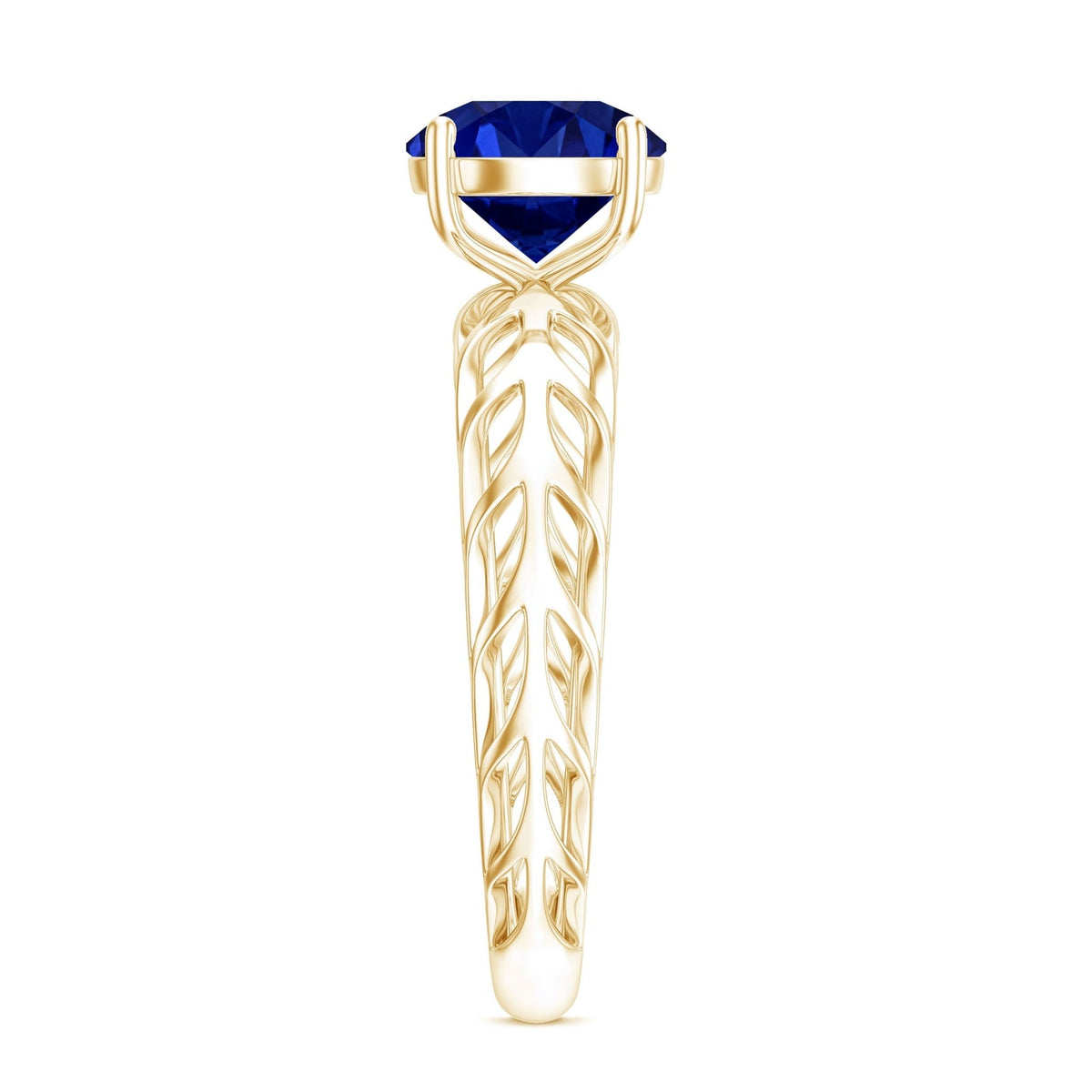 Lab Created Blue Sapphire Ring, AAAA Solitaire Filigree Shank