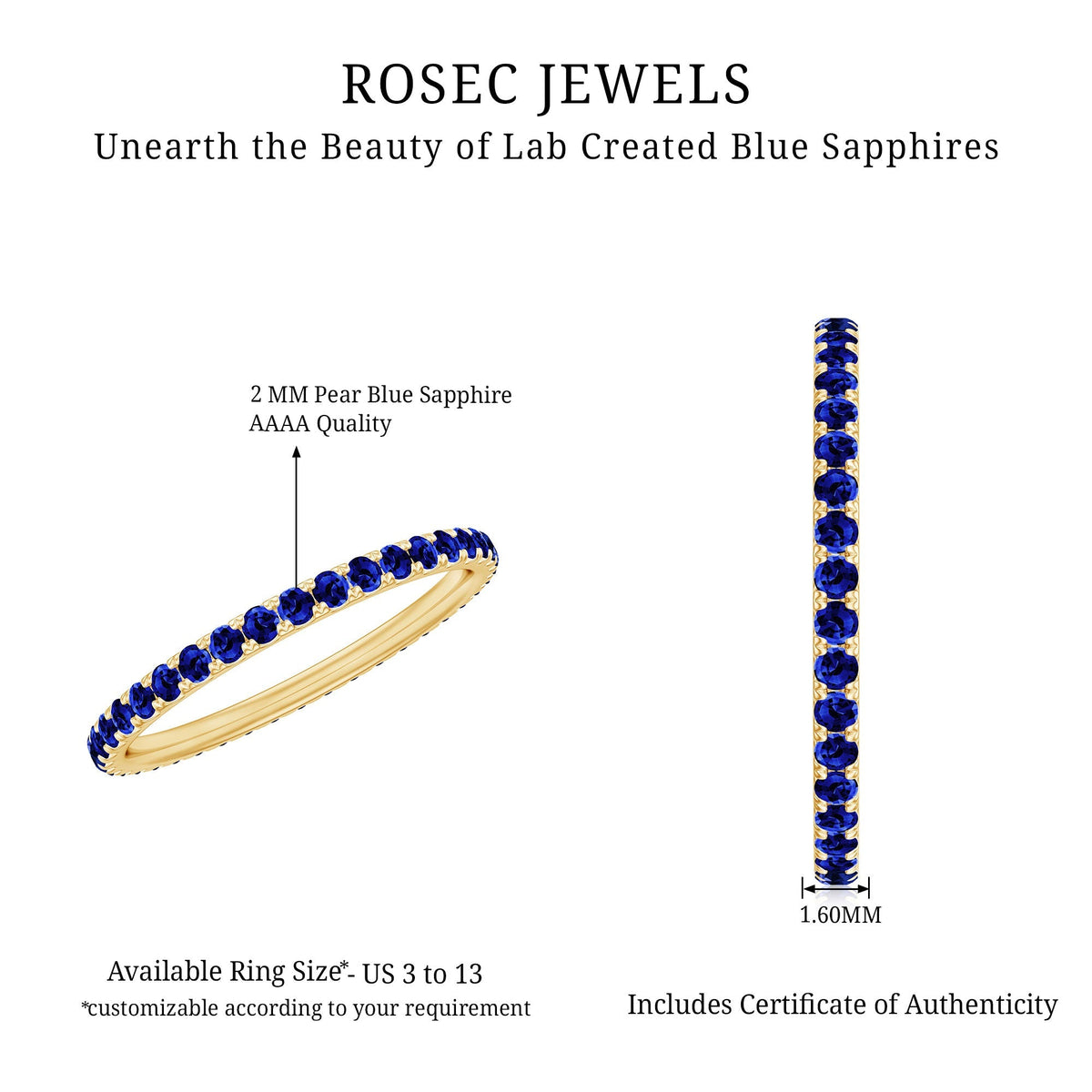 Lab Created Blue Sapphire Ring Full Eternity Stackable Band Women