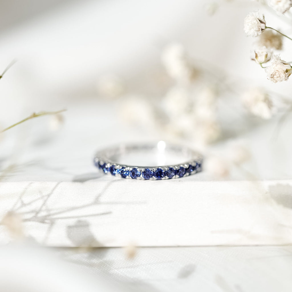 Lab Created Blue Sapphire Ring Full Eternity Stackable Band Women