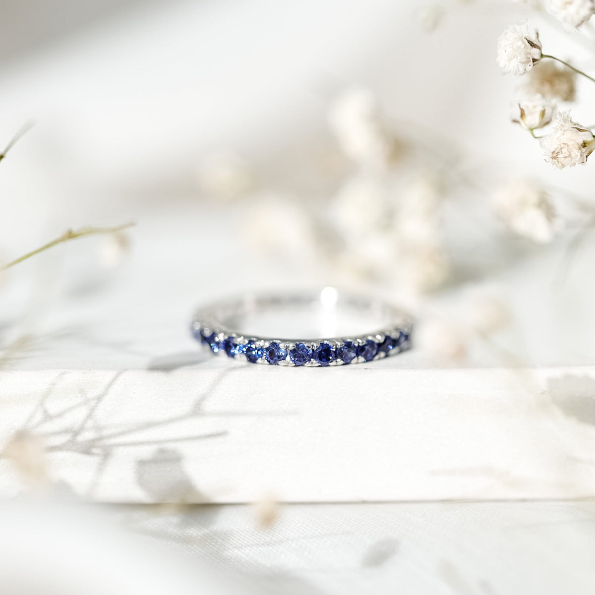 Lab Created Blue Sapphire Ring Full Eternity Stackable Band Women