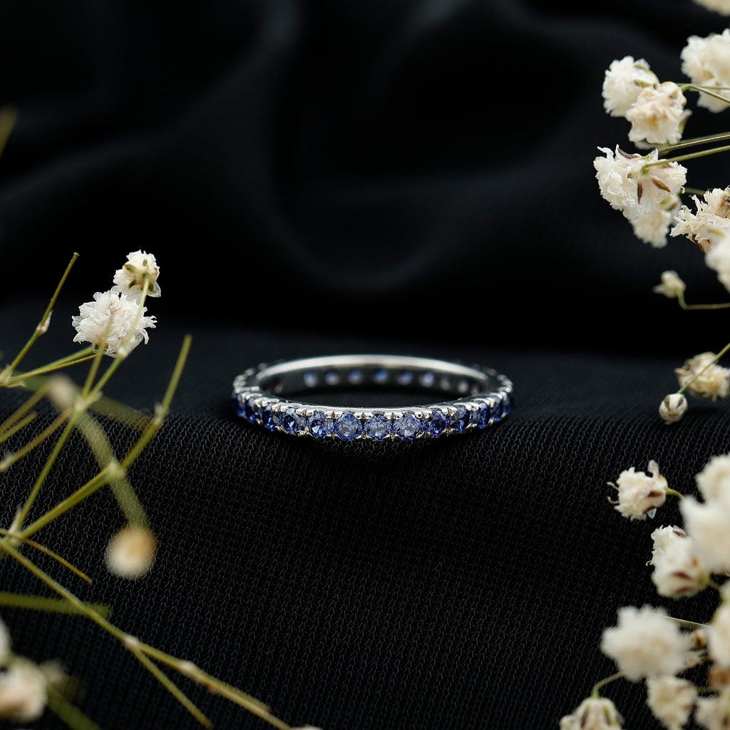 Lab Created Blue Sapphire Ring Full Eternity Stackable Band Women