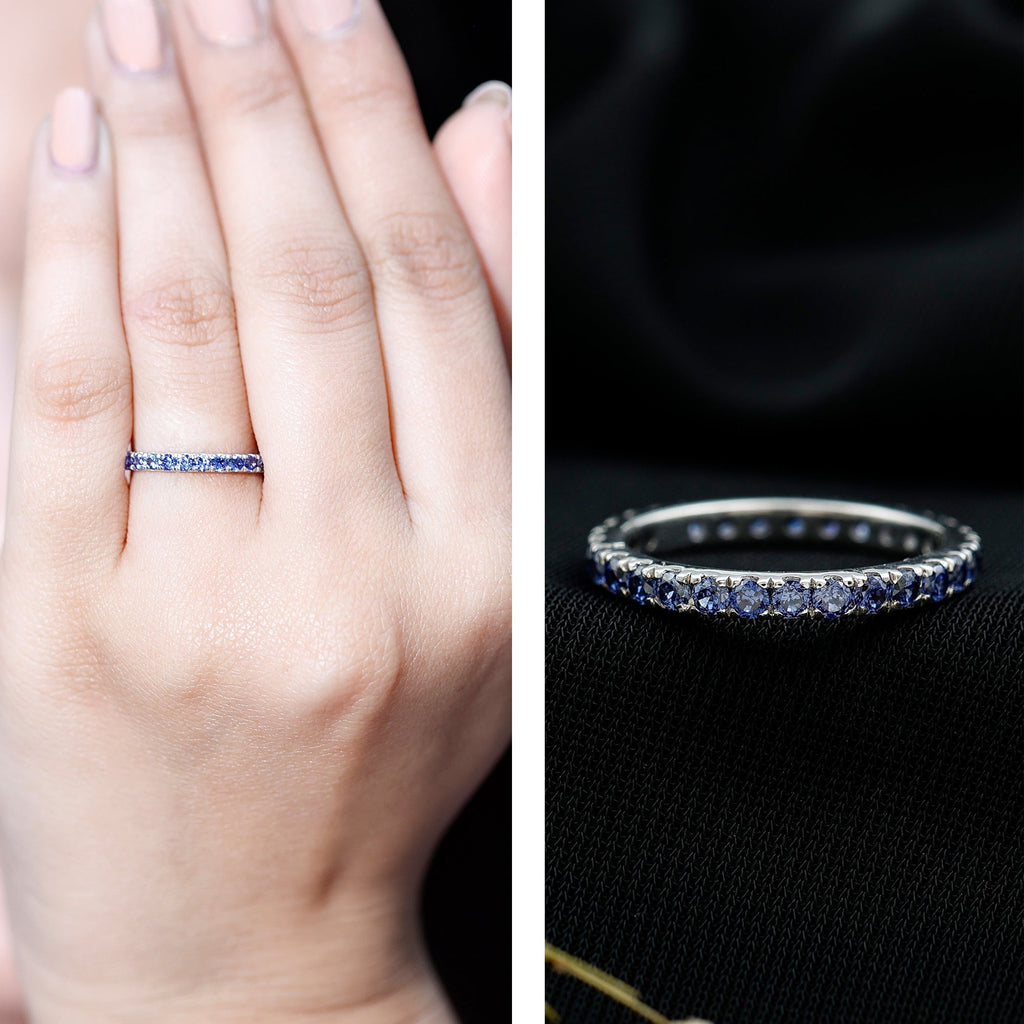 Lab Created Blue Sapphire Ring Full Eternity Stackable Band Women