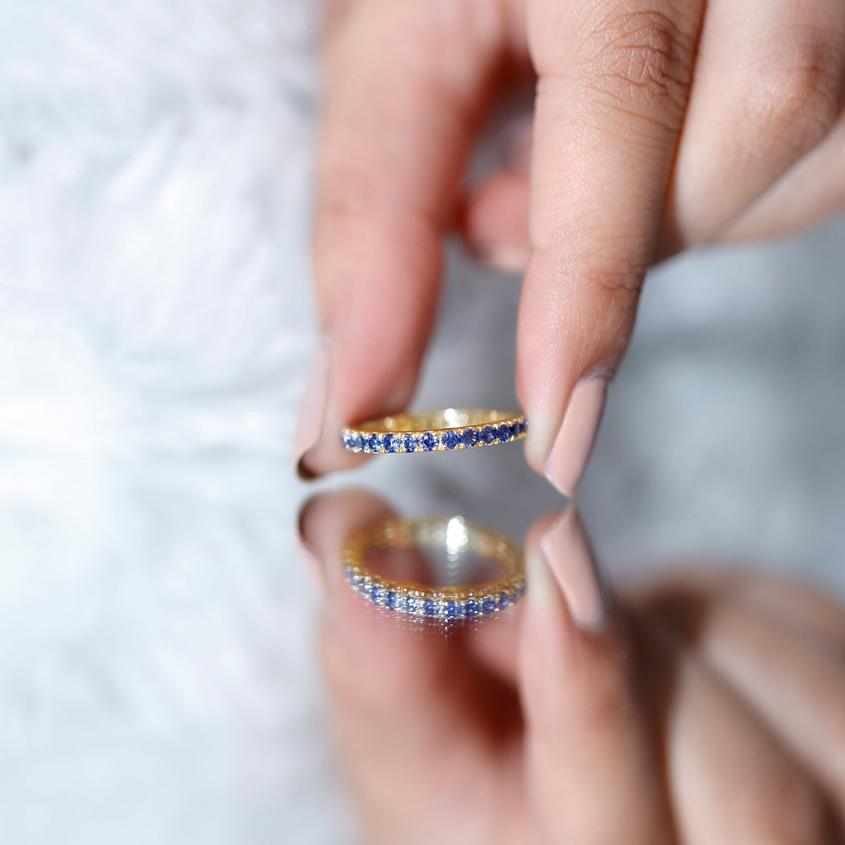 Lab Created Blue Sapphire Ring Full Eternity Stackable Band Women