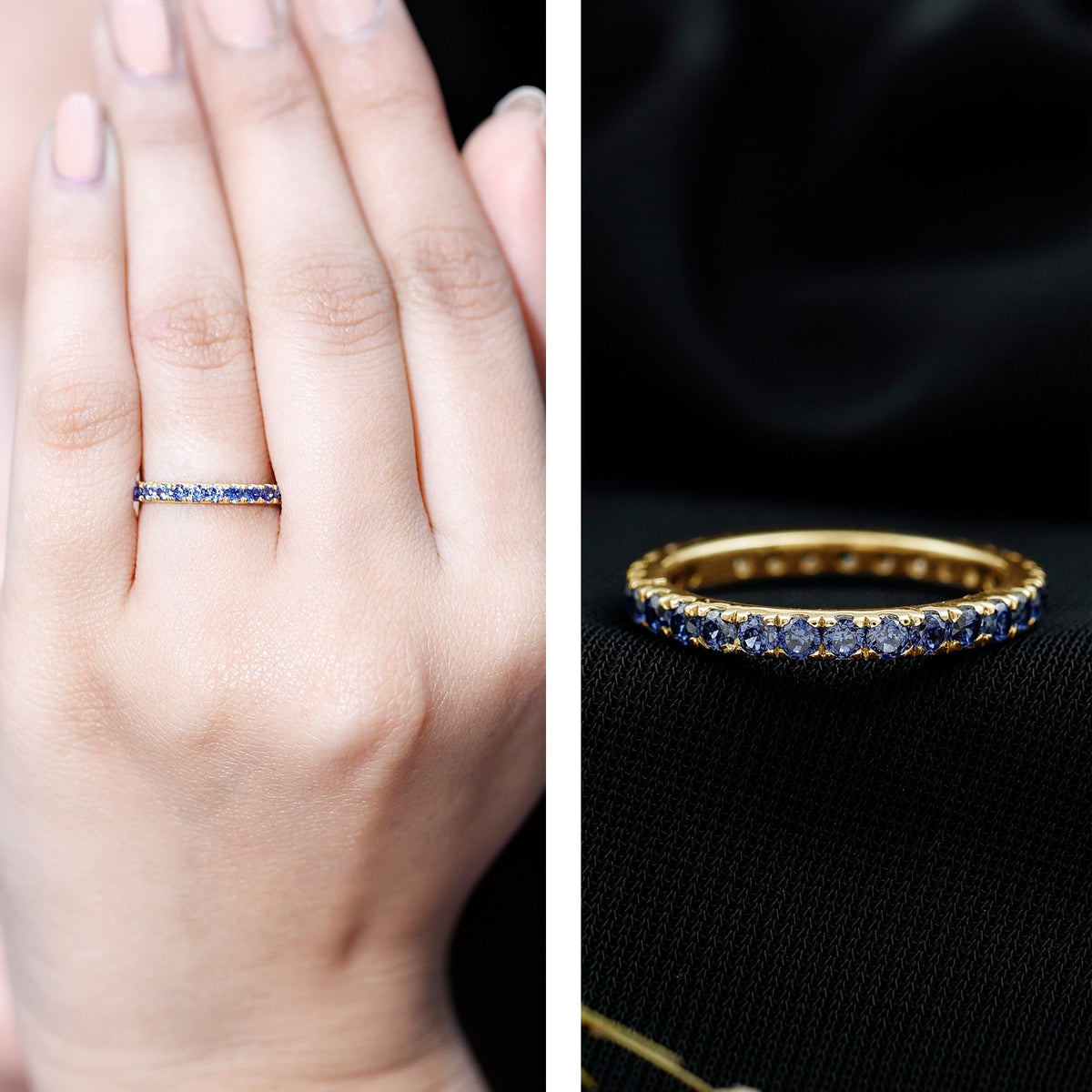 Lab Created Blue Sapphire Ring Full Eternity Stackable Band Women