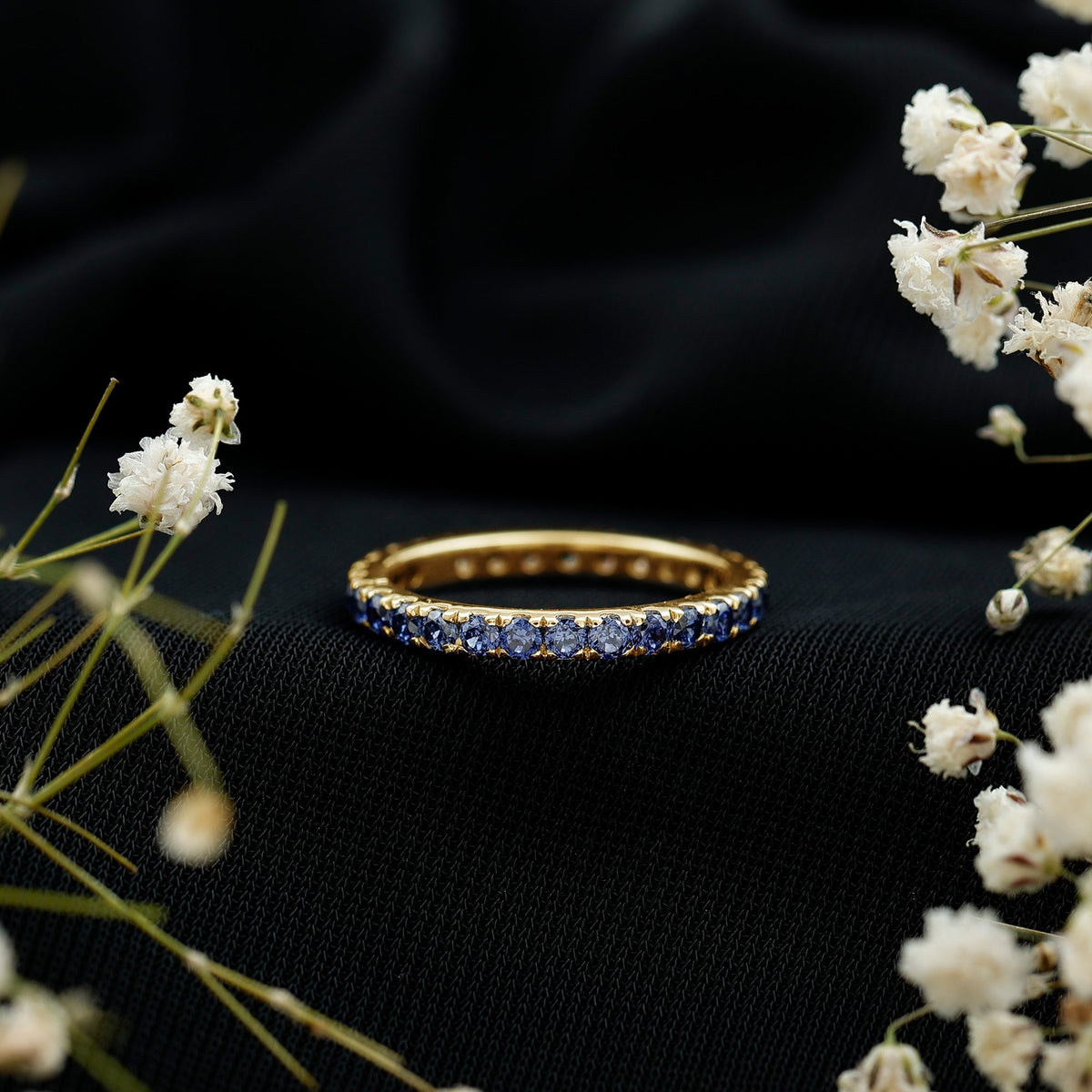 Lab Created Blue Sapphire Ring Full Eternity Stackable Band Women