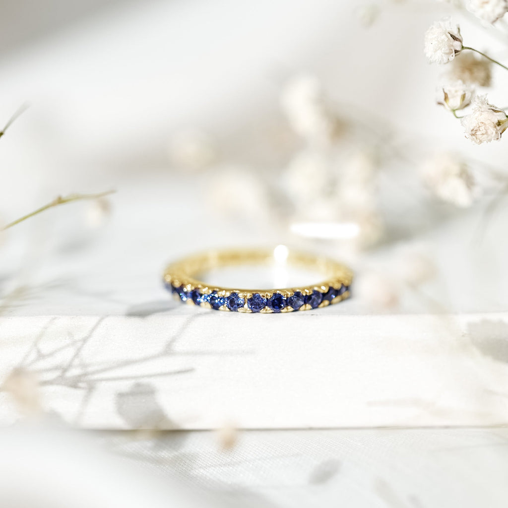 Lab Created Blue Sapphire Ring Full Eternity Stackable Band Women