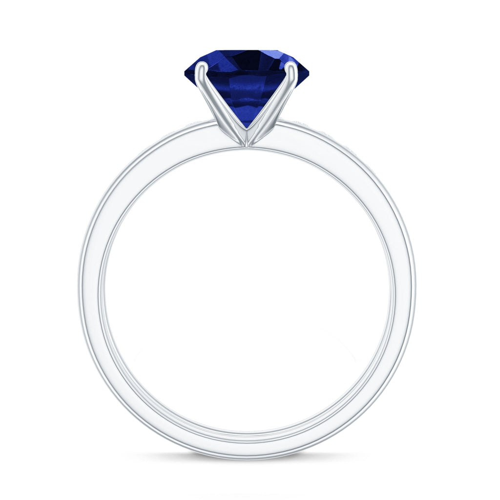 Lab Created Blue Sapphire Ring Wedding Set With Diamond Band