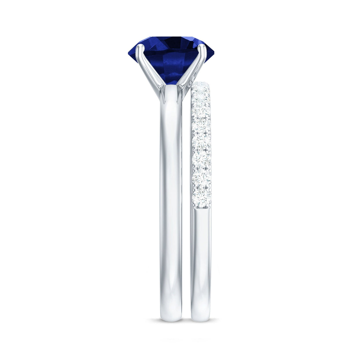 Lab Created Blue Sapphire Ring Wedding Set With Diamond Band