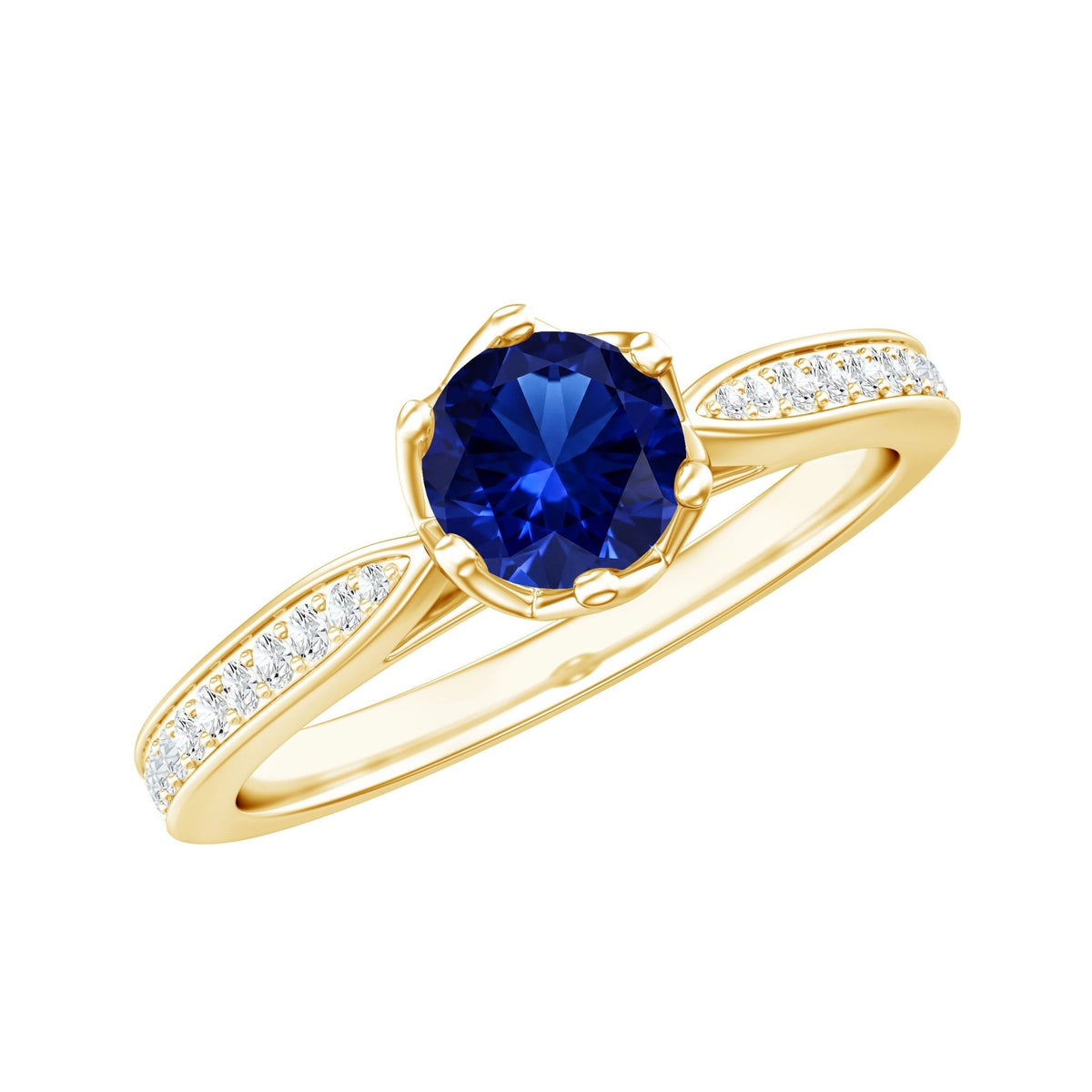 Lab Created Blue Sapphire Ring With Diamond Side Stones