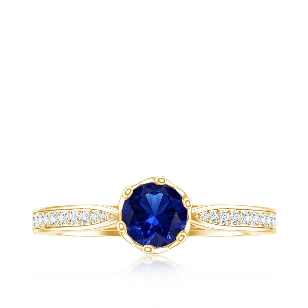 Lab Created Blue Sapphire Ring With Diamond Side Stones