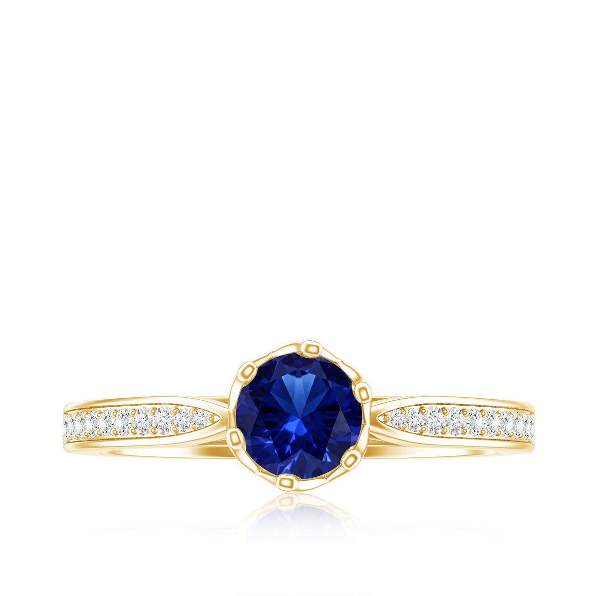 Lab Created Blue Sapphire Ring With Diamond Side Stones