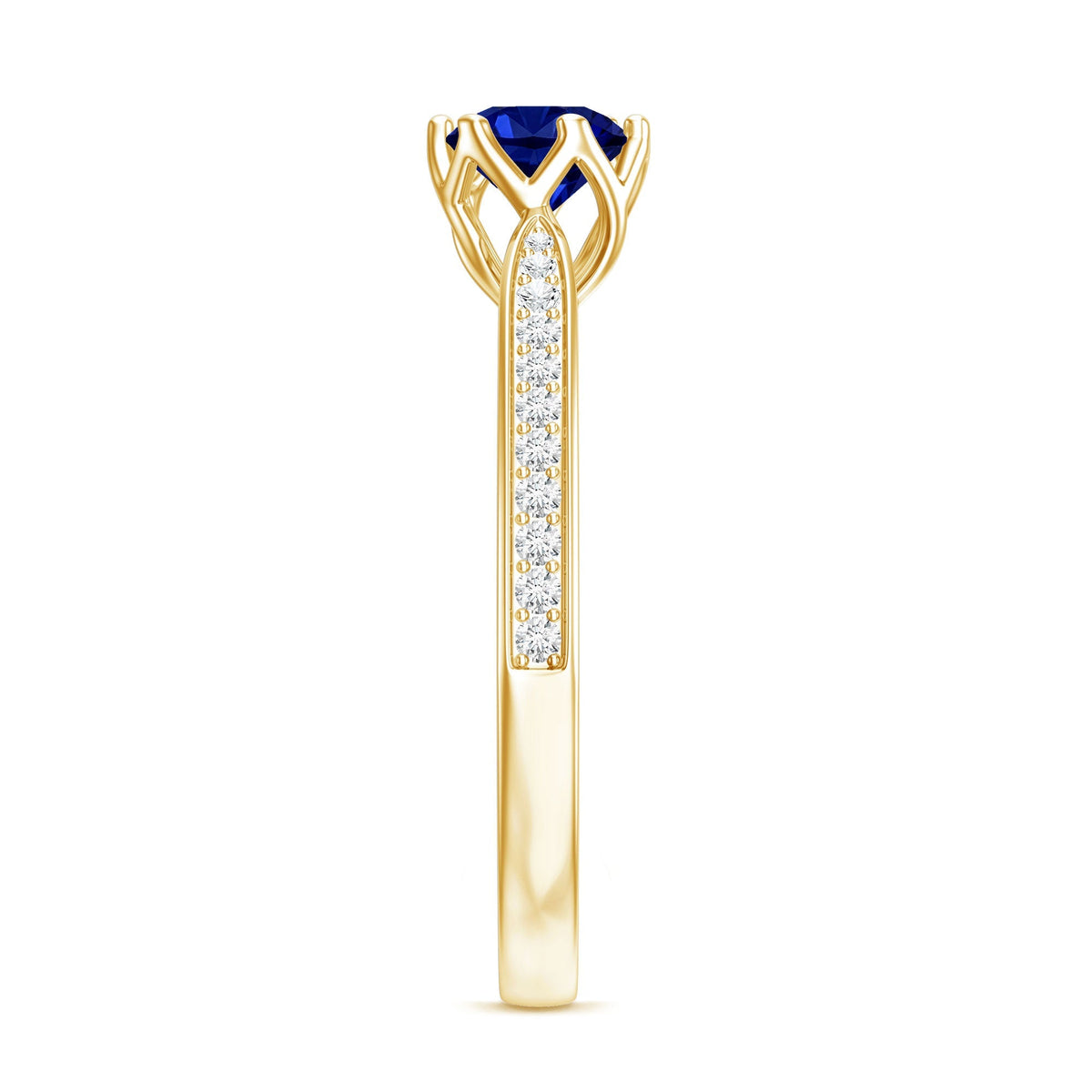 Lab Created Blue Sapphire Ring With Diamond Side Stones