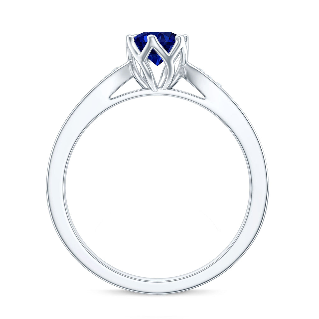Lab Created Blue Sapphire Ring With Diamond Side Stones