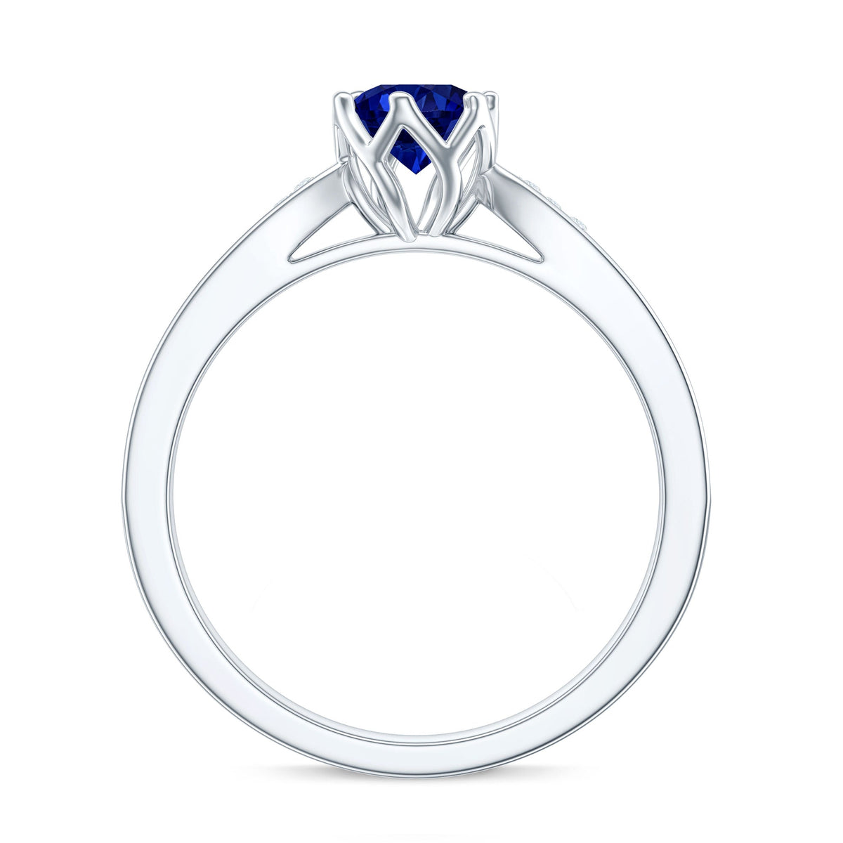 Lab Created Blue Sapphire Ring With Diamond Side Stones