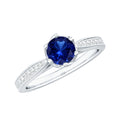 Lab Created Blue Sapphire Ring With Diamond Side Stones
