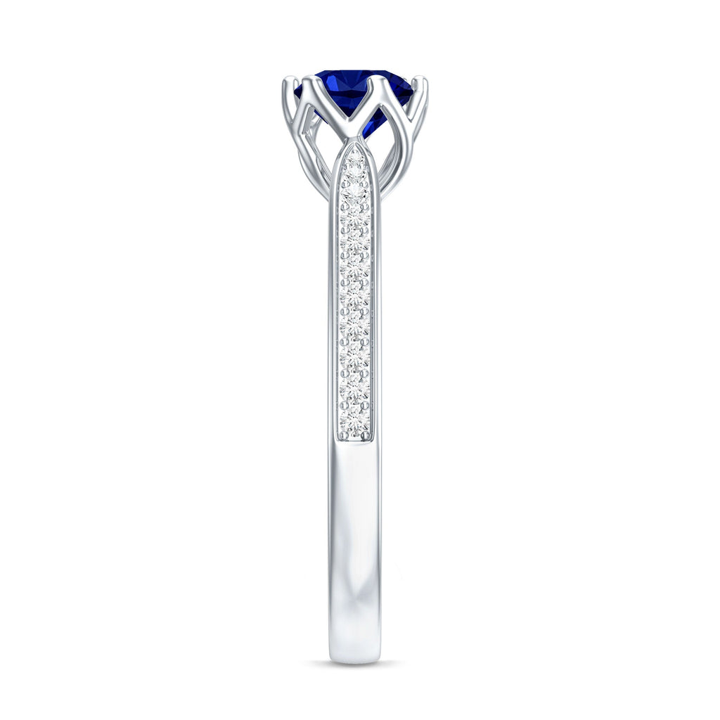 Lab Created Blue Sapphire Ring With Diamond Side Stones