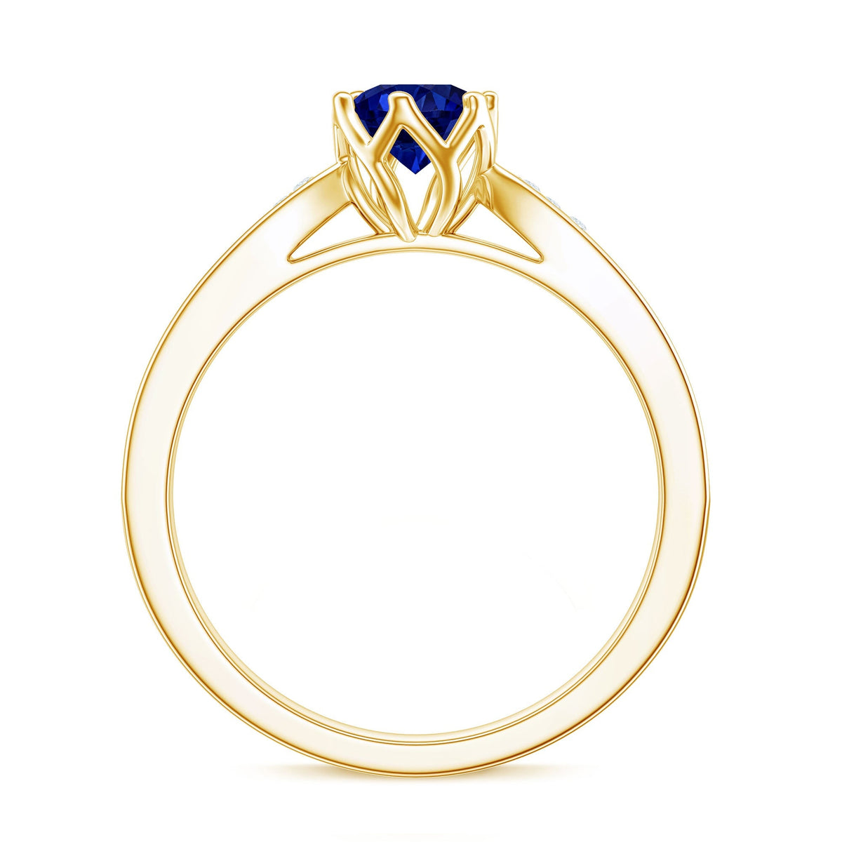 Lab Created Blue Sapphire Ring With Diamond Side Stones
