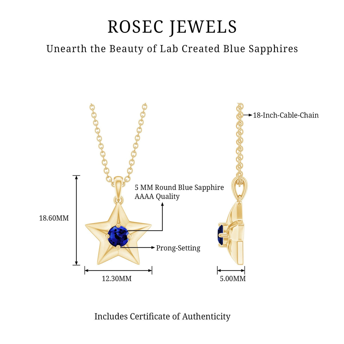Lab Created Blue Sapphire Star Of David Necklace