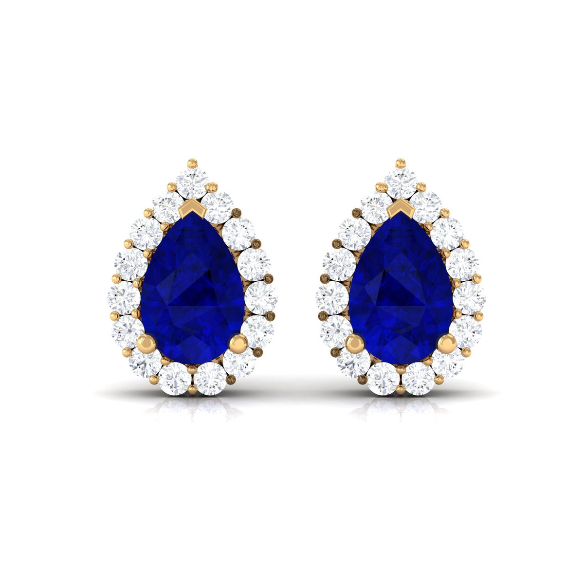 Lab Created Blue Sapphire Teardrop Stud Earrings with Diamond Halo