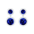 Lab Created Blue Sapphire Wedding Dangle Earrings with Moissanite Halo