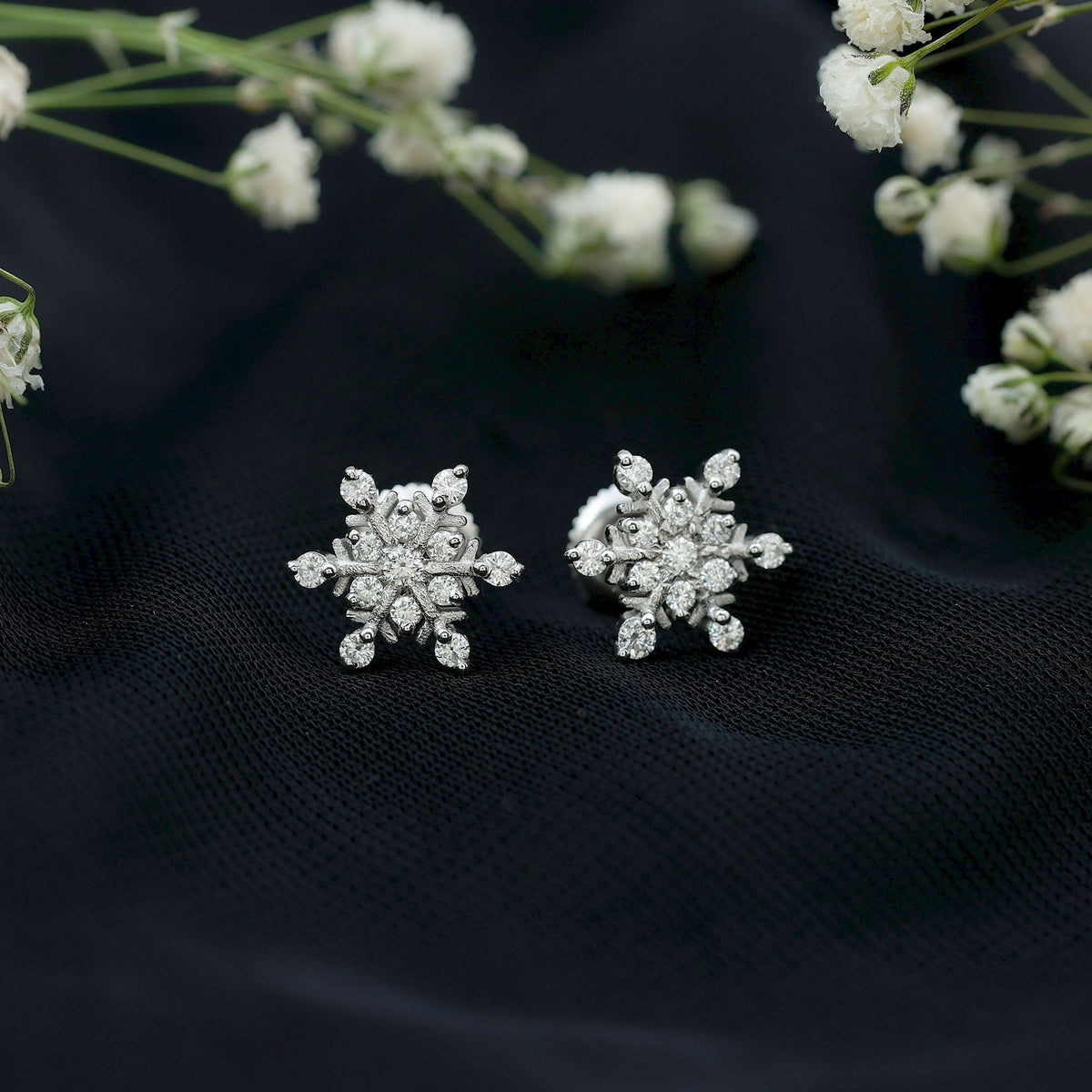 Lab Created Diamond Earrings – Snowflake Stud Earrings With Secure Screw Back Design