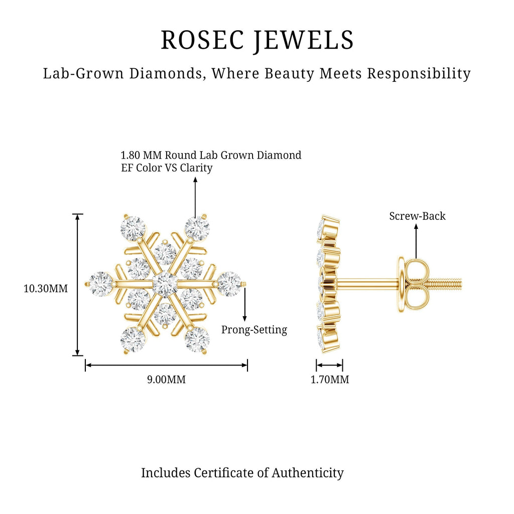 Lab Created Diamond Earrings – Snowflake Stud Earrings With Secure Screw Back Design