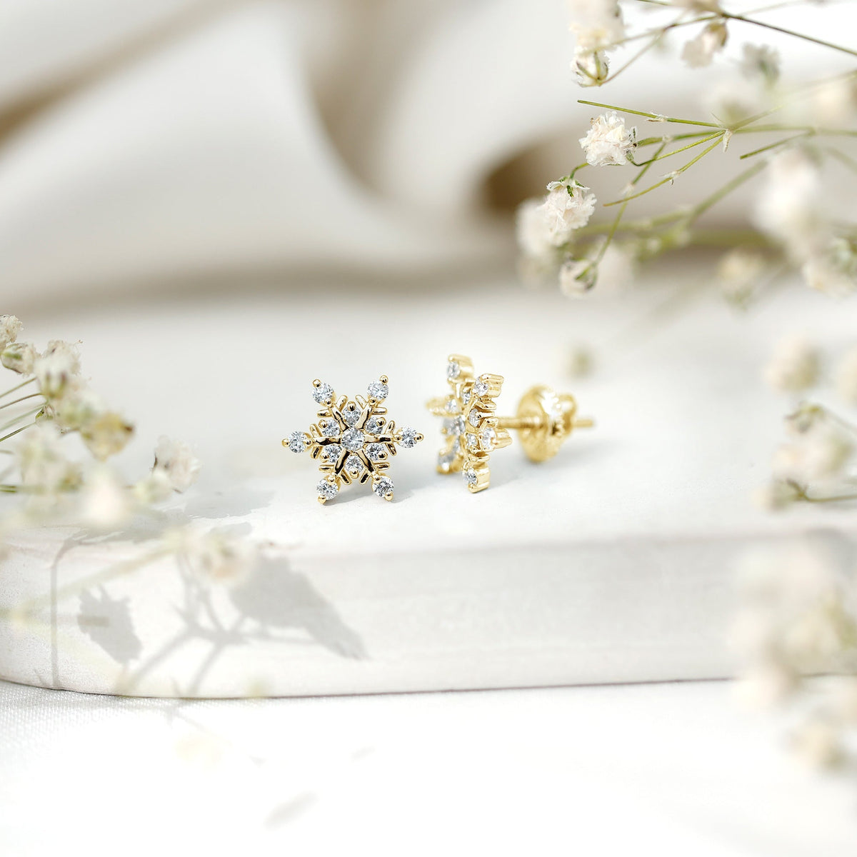 Lab Created Diamond Earrings – Snowflake Stud Earrings With Secure Screw Back Design