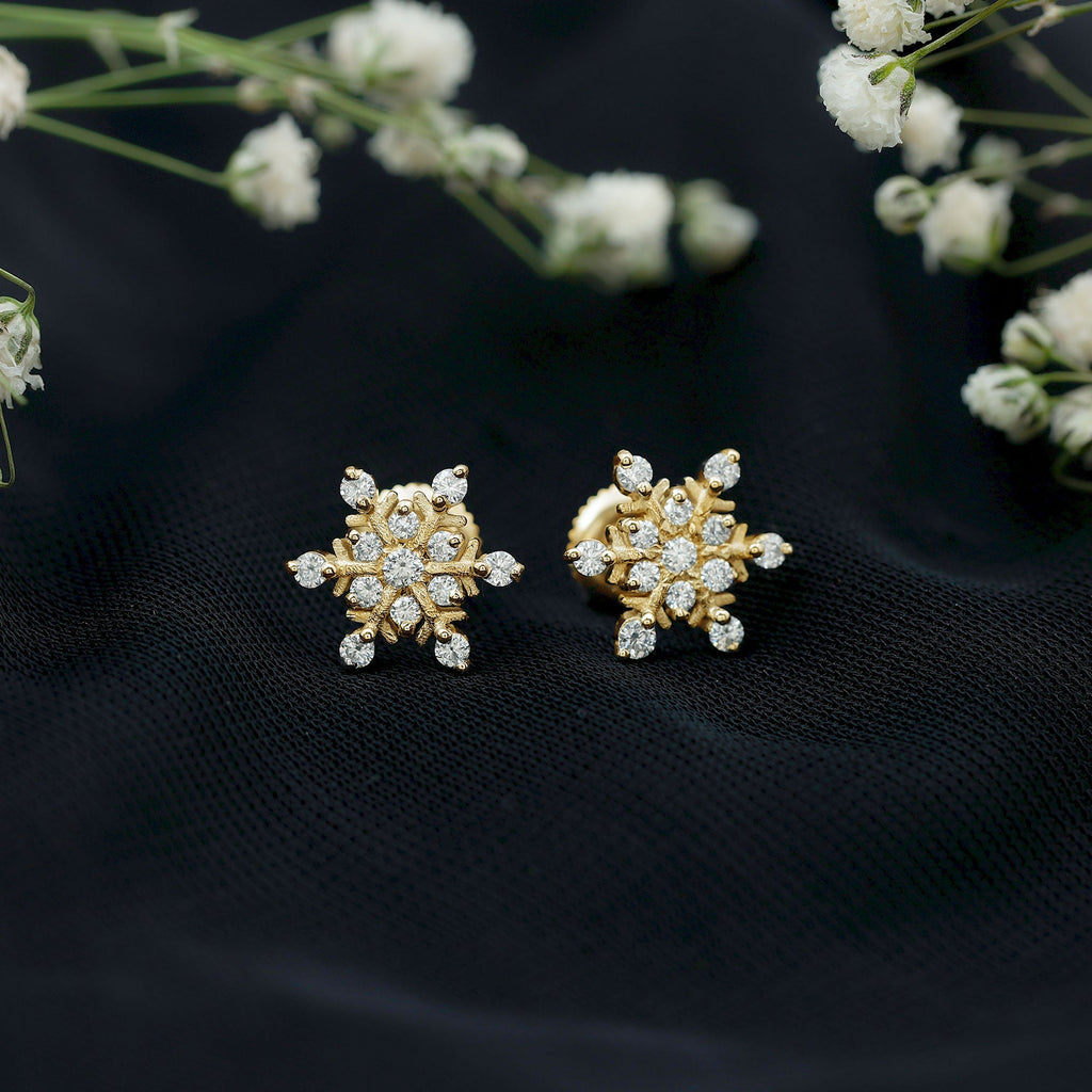 Lab Created Diamond Earrings – Snowflake Stud Earrings With Secure Screw Back Design