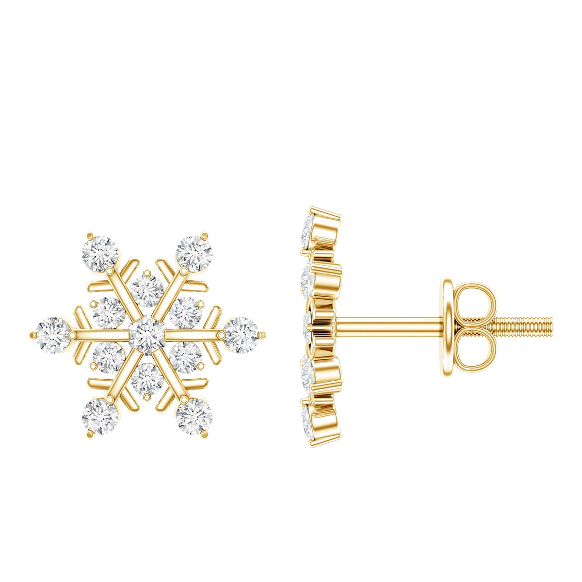 Lab Created Diamond Earrings – Snowflake Stud Earrings With Secure Screw Back Design