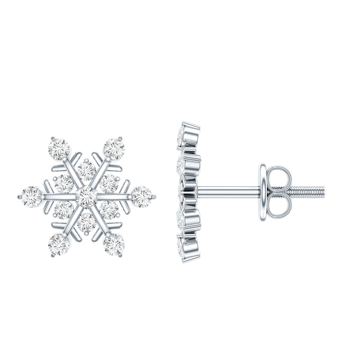 Lab Created Diamond Earrings – Snowflake Stud Earrings With Secure Screw Back Design