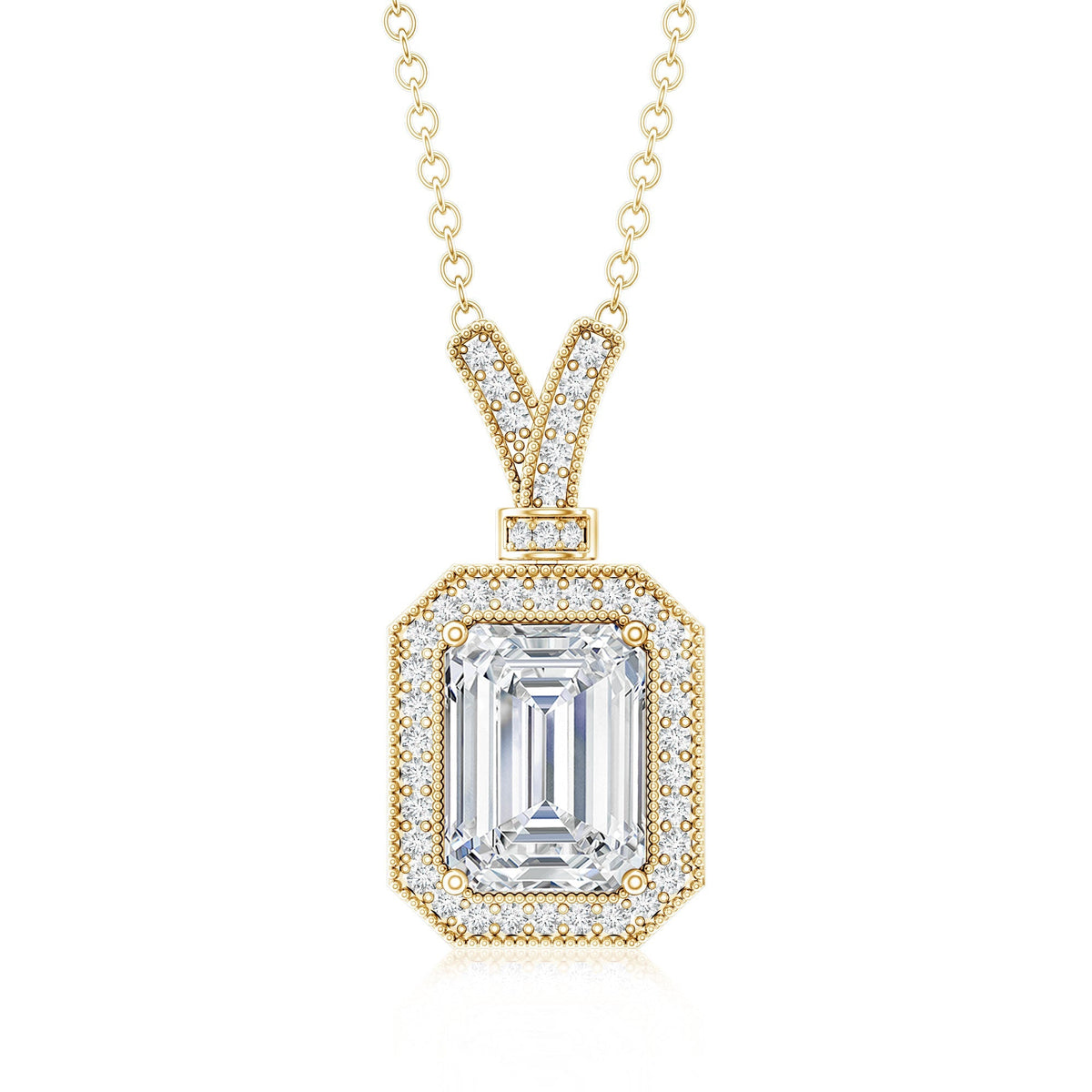 Lab Created Diamond Necklace – 1.8 Ct Emerald Cut Halo Pendant | Durable Fine Jewelry