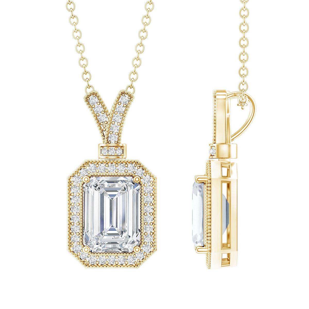 Lab Created Diamond Necklace – 1.8 Ct Emerald Cut Halo Pendant | Durable Fine Jewelry
