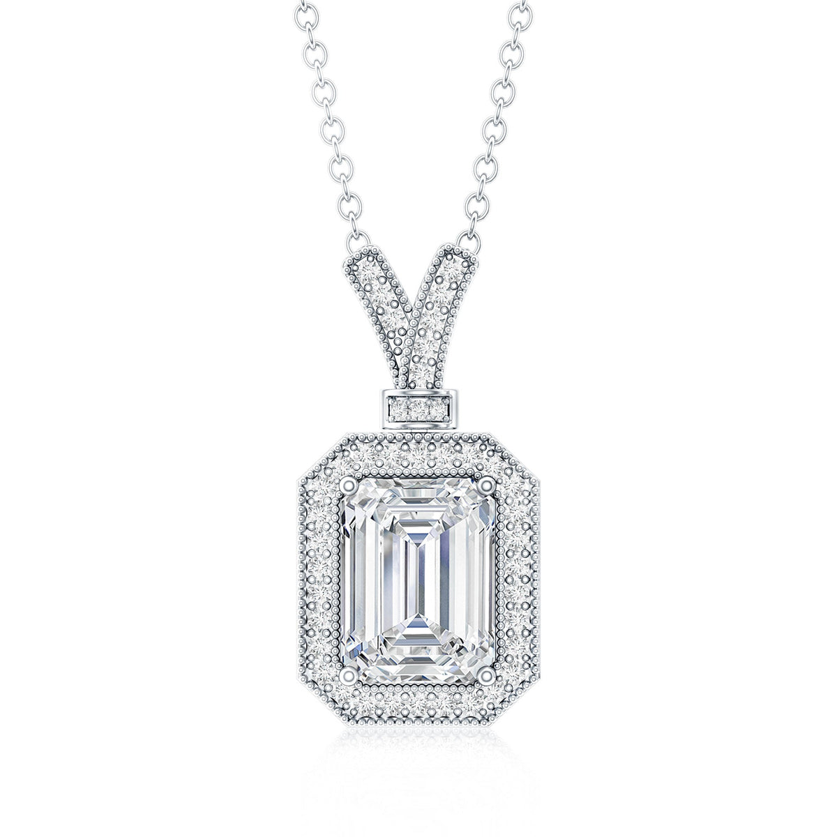 Lab Created Diamond Necklace – 1.8 Ct Emerald Cut Halo Pendant | Durable Fine Jewelry