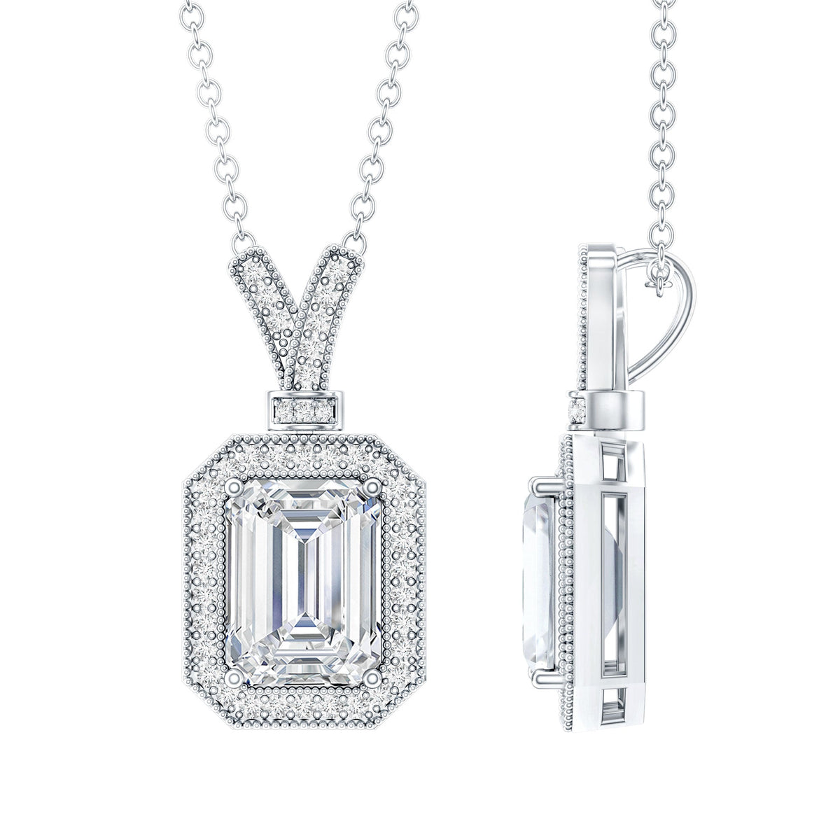 Lab Created Diamond Necklace – 1.8 Ct Emerald Cut Halo Pendant | Durable Fine Jewelry