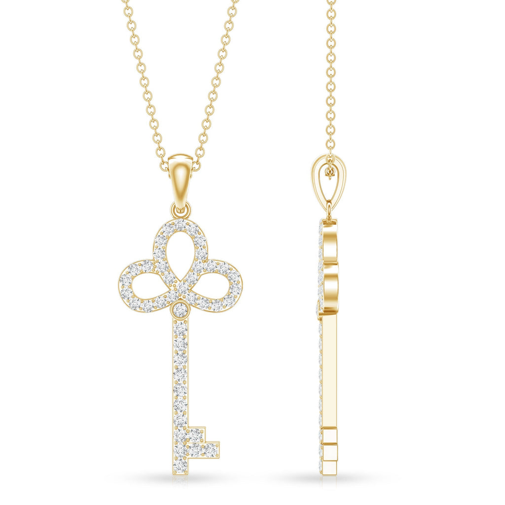 Lab Created Diamond Necklace – Delicate Key Pendant With Sparkling Pave Setting