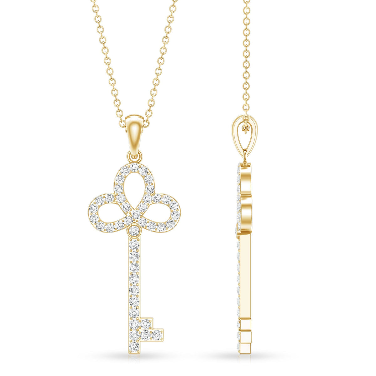 Lab Created Diamond Necklace – Delicate Key Pendant With Sparkling Pave Setting