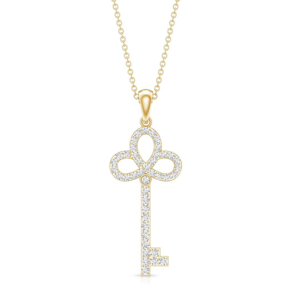 Lab Created Diamond Necklace – Delicate Key Pendant With Sparkling Pave Setting
