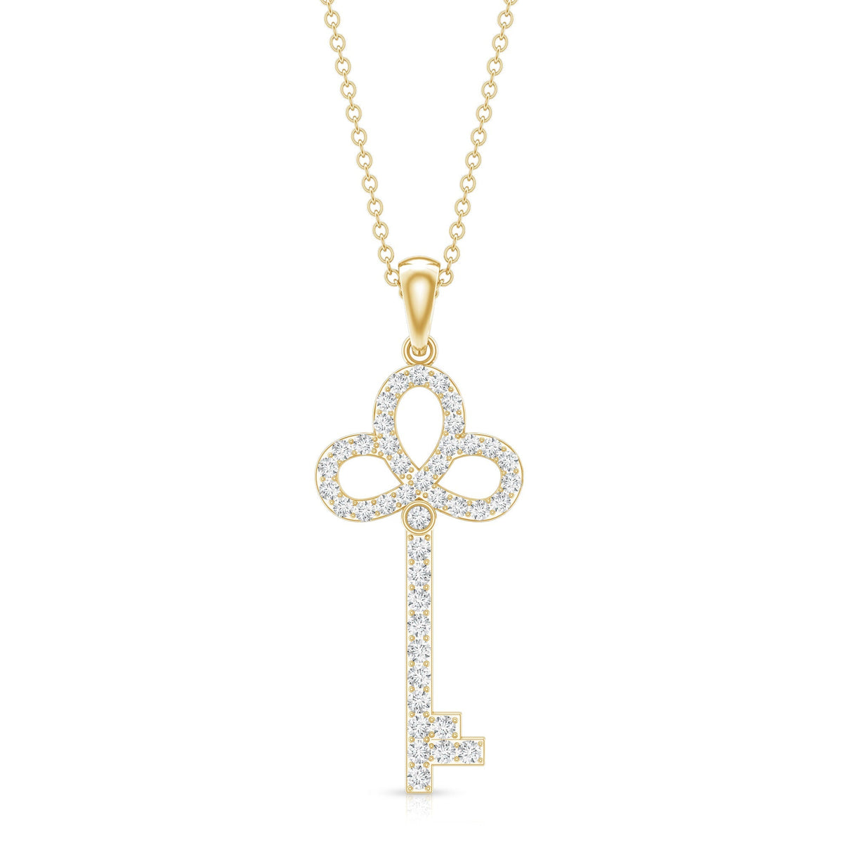Lab Created Diamond Necklace – Delicate Key Pendant With Sparkling Pave Setting
