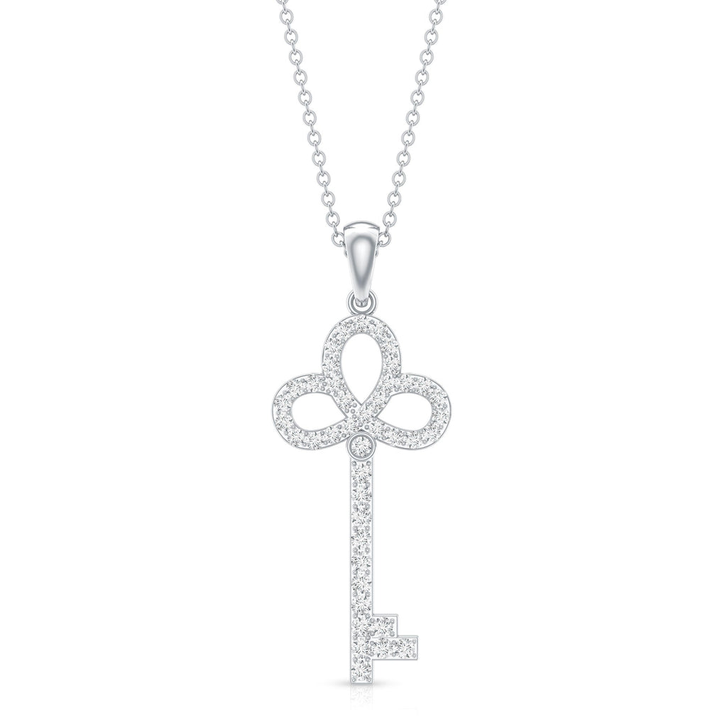 Lab Created Diamond Necklace – Delicate Key Pendant With Sparkling Pave Setting