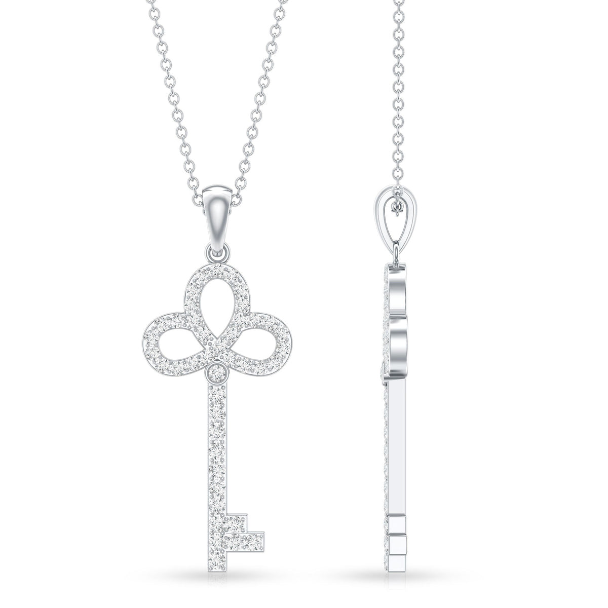 Lab Created Diamond Necklace – Delicate Key Pendant With Sparkling Pave Setting