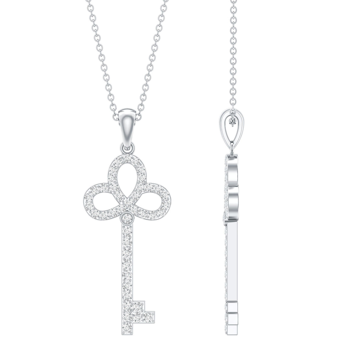 Lab Created Diamond Necklace – Delicate Key Pendant With Sparkling Pave Setting