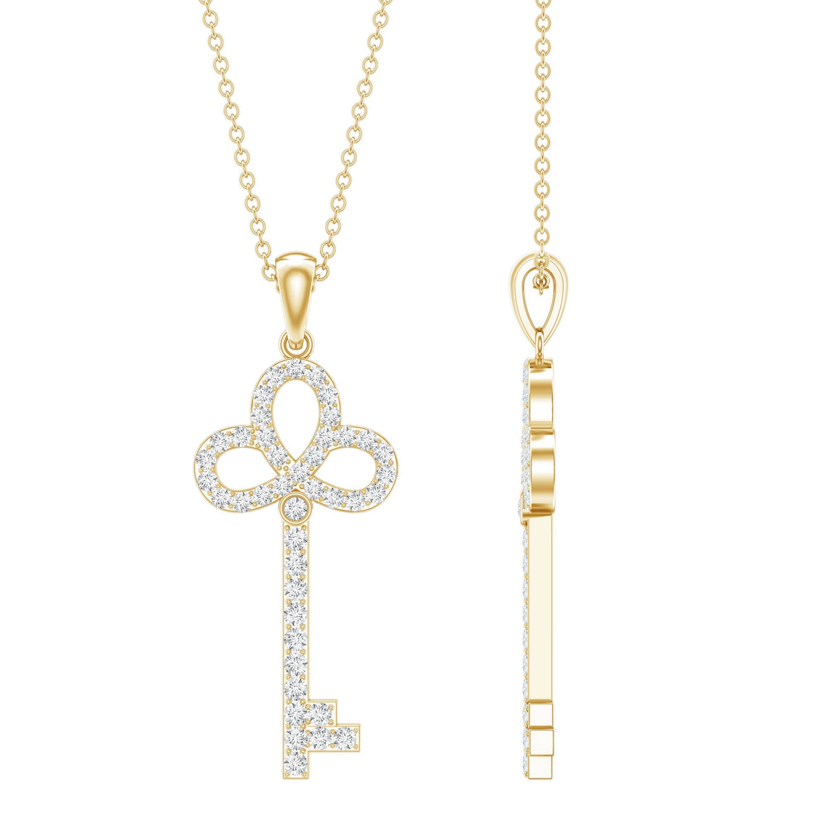 Lab Created Diamond Necklace – Delicate Key Pendant With Sparkling Pave Setting