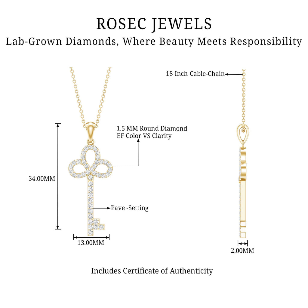 Lab Created Diamond Necklace – Delicate Key Pendant With Sparkling Pave Setting