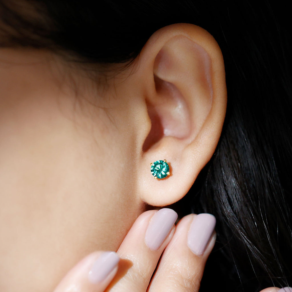 Lab Created Emerald Earrings – 1.6 Carat Round Solitaire Studs with Claw Setting