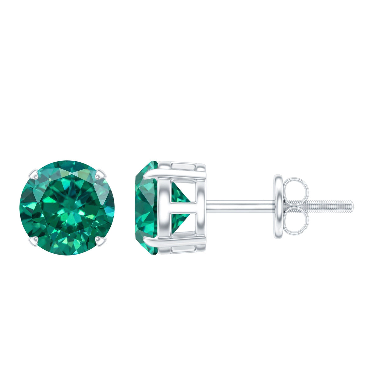 Lab Created Emerald Earrings – 1.6 Carat Round Solitaire Studs with Claw Setting