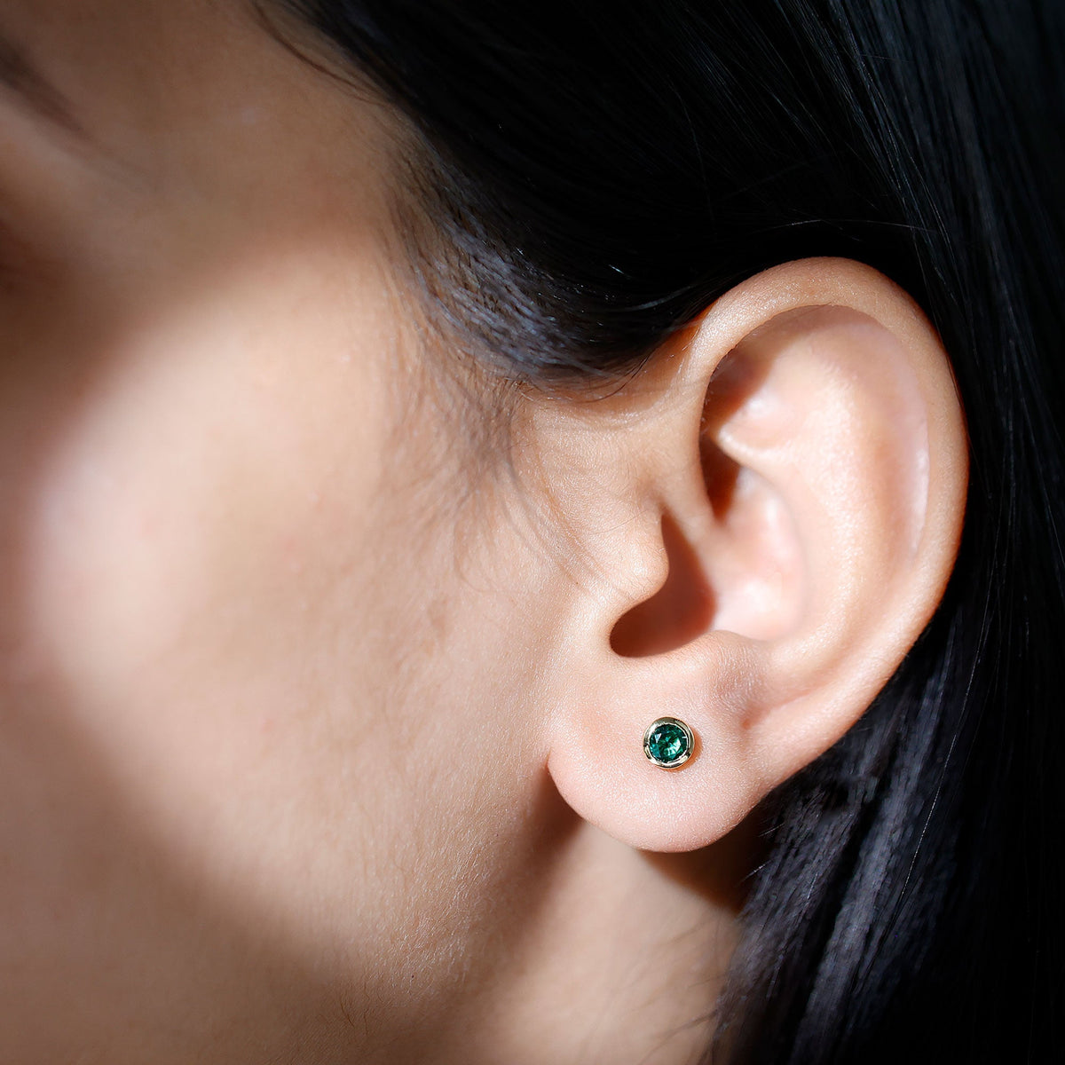 Lab Created Emerald Earrings - 4mm Bezel Setting Solitaire Studs for Everyday Wear