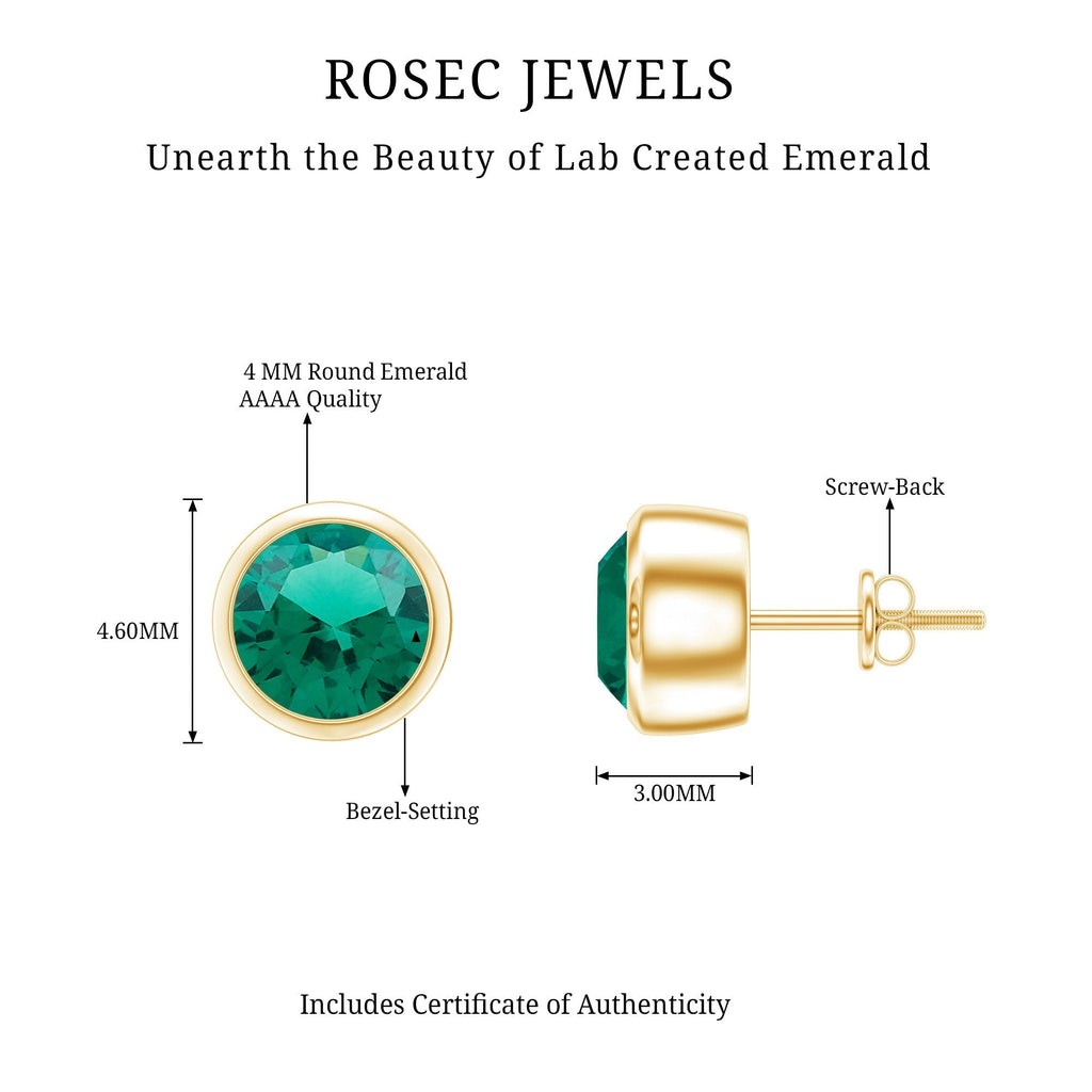 Lab Created Emerald Earrings - 4mm Bezel Setting Solitaire Studs for Everyday Wear