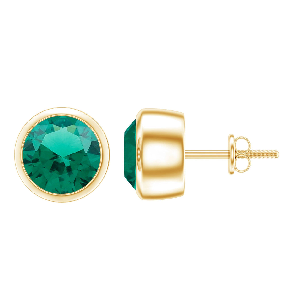 Lab Created Emerald Earrings - 4mm Bezel Setting Solitaire Studs for Everyday Wear
