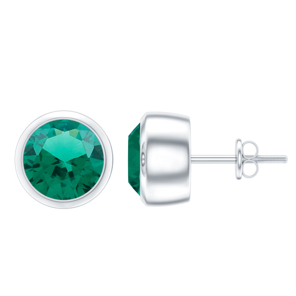 Lab Created Emerald Earrings - 4mm Bezel Setting Solitaire Studs for Everyday Wear